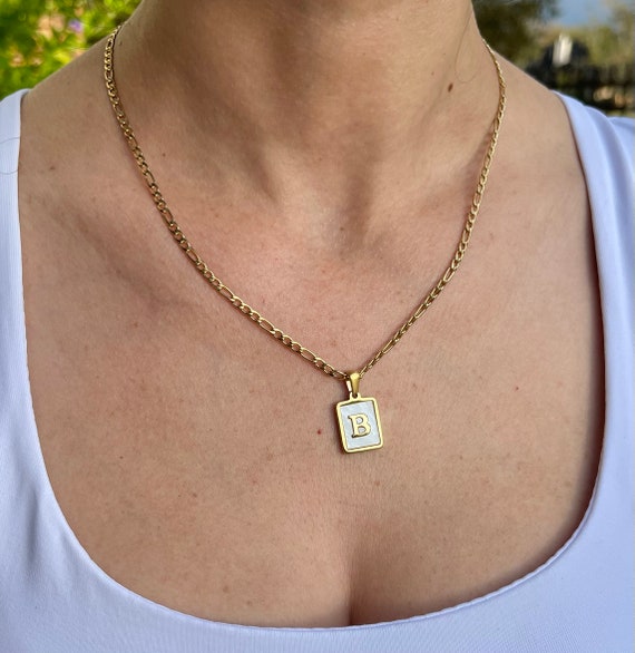 Gold Mother of Pearl Initial Necklace 18K Gold Stainless Steel