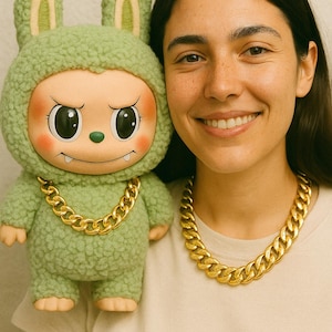 Two Matching necklace with labubu, Chain for Labubu doll Necklaces, Labubu Accessories, Gold Cuban, Pendant Necklace, Charmed Necklace