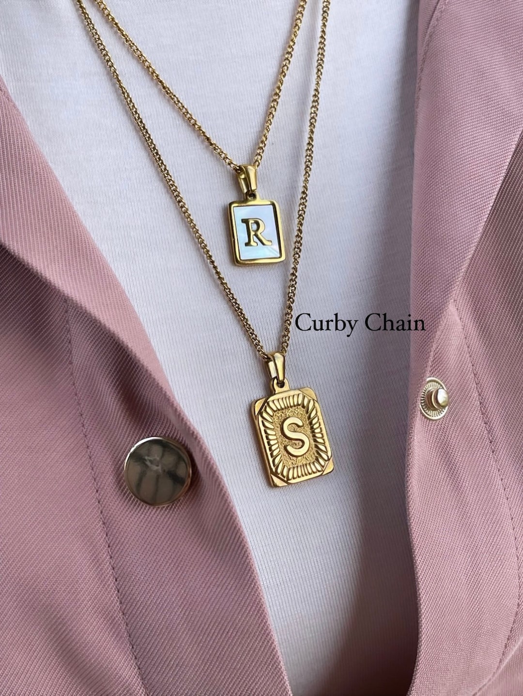 Gold Initial M Necklace, Medal G Letter Necklace, Alphabet
