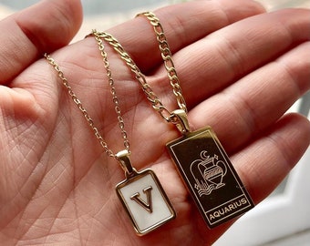 Zodiac&letter Necklace Set Celestial Necklace Tarot Square