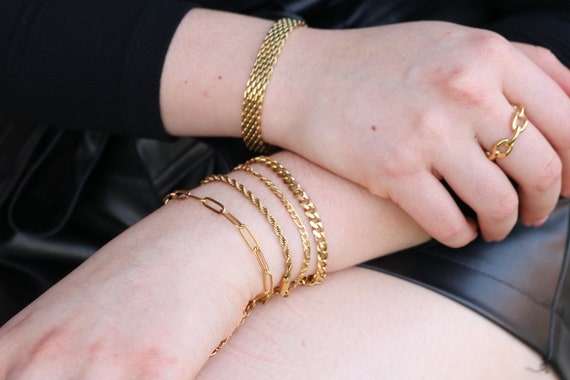 18K Gold Vintage Retro Mesh Bracelet, Christmas Gift Chain  display picture 1
