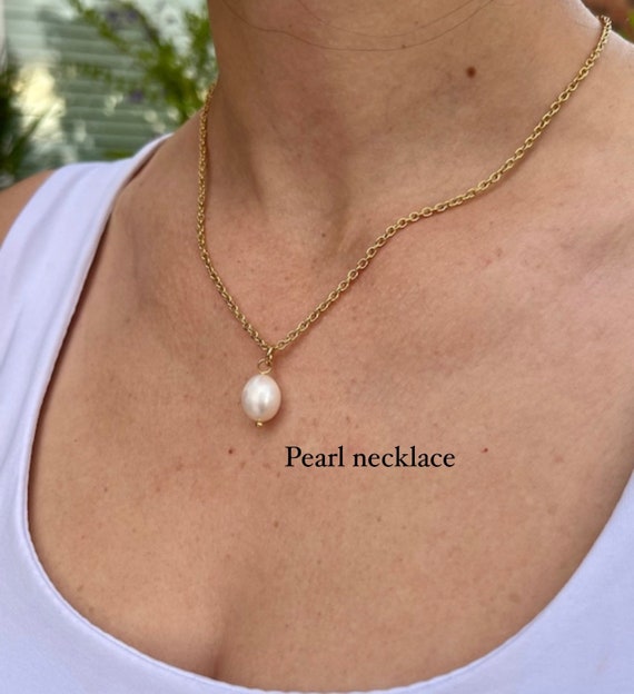 Freshwater Pearl Necklace, Genuine Pearl Necklace, Dainty Pearl Necklace, Pearl Beaded Necklace, Gold Pearl Necklace, Baroque Pearl Necklace