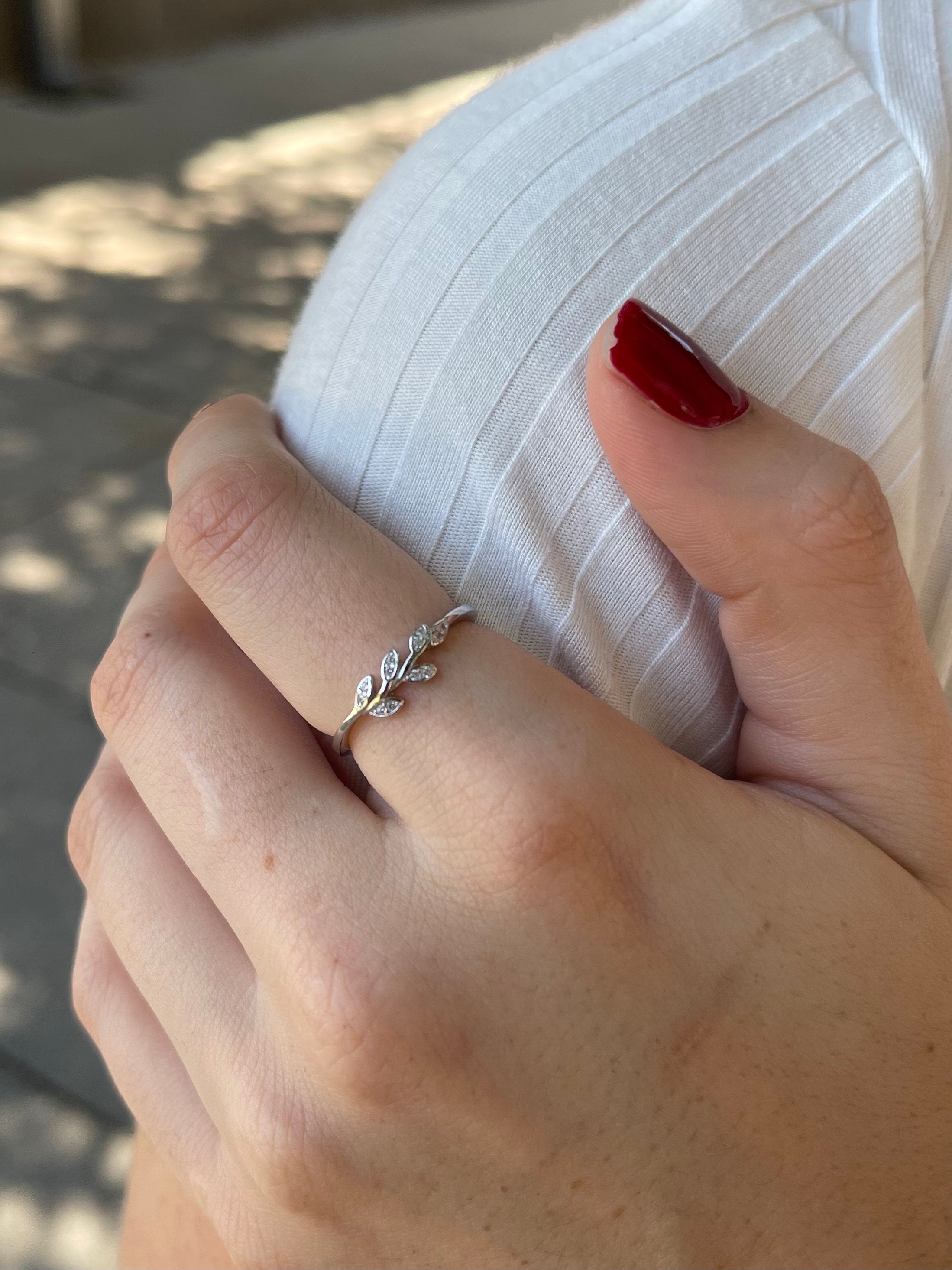 Elegant Leaf Ring, 925 Sterling Silver Minimalist Delicate