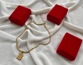 Red Velvet Jewelry Box Necklace Case Perfect Christmas & Holiday Gift Earring Necklace Bracelet Ring Gold Minimalist for Gift Girlfriend Mom