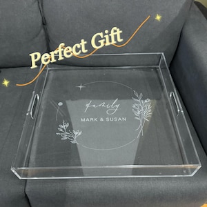 Personalized Oversized Ottoman Tray |Custom Serving Tray | Large Acrylic Tray | Clear Perspex Acrylic|  Modern Home Decor