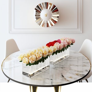 Flower Vases Acrylic Rectangular Floral Centerpieces Long Clear Vases Modern Low Floral Vases For Wedding Table Treats Home