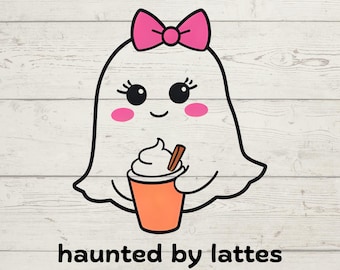 Mädchen-Geist-Design-Svg mit Pumpkin Spice Latte, Baby-Geist, Süßer Geist Clipart, Süßes Halloween, lustiges Halloween, Geist-Schleife