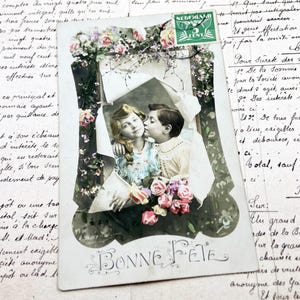 1910 年代 - 2 人の子供と「Bonne fête」という言葉が書かれたポストカード