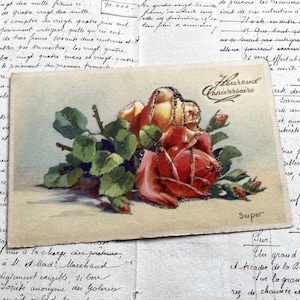 Anni '50 - Cartolina con un bellissimo mazzo di rose - Cartolina francese d'epoca