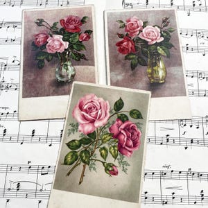 Anni '30 - 3 cartoline con mazzi di rose - Cartolina francese d'epoca