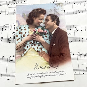 1950s - French Romantic Postcard – "Nous deux" – 1930s–1950s Colorized Love Couple RPPCs – Valentine Ephemera