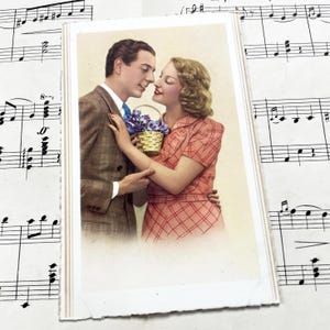 1950s - French Romantic Postcard – 1930s–1950s Colorized Love Couple RPPCs – Valentine Ephemera