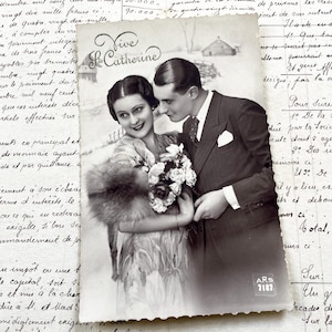 Années 40 - Carte postale romantique française - RPPC pour couple amoureux - Ephémères de la Saint-Valentin