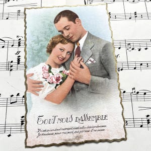 1950s - French Romantic Postcard – "Tout nous rassemble" – 1930s–1950s Colorized Love Couple RPPCs – Valentine Ephemera