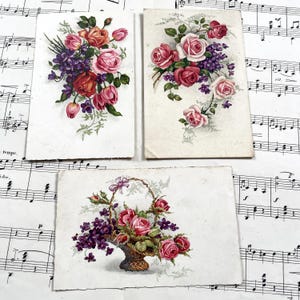 Années 40 - 3 cartes postales avec des bouquets de roses - Carte postale française vintage