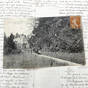 Années 1910 - Carte postale française d'un manoir avec les propriétaires en calèche