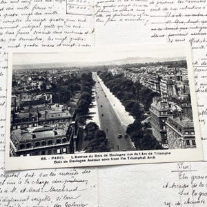 Década de 1930 - Postal de París - Avenida Bois de Boulogne vista desde el Arco del Triunfo - Tarjeta vintage de París - Postal francesa