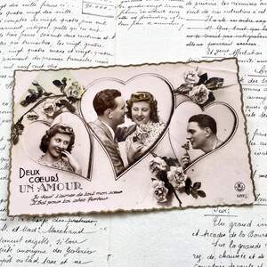 1940s - French Romantic Postcard – "Deux coeurs, un amour" – Love Couple RPPCs – Valentine Ephemera