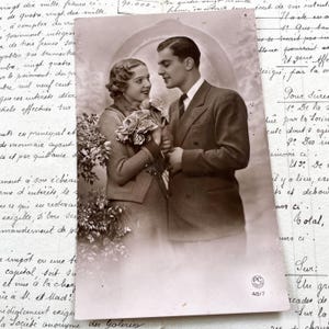 1940s - French Romantic Postcard – Love Couple RPPCs – Valentine Ephemera