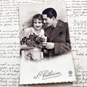 1940s - French Romantic Postcard – Love Couple RPPCs – Valentine Ephemera