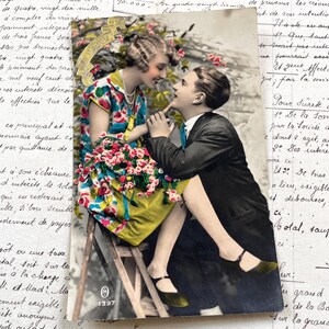 1940s - French Romantic Postcard – Love Couple RPPCs – Valentine Ephemera