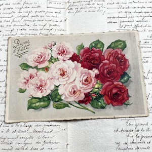 Anni '30 - Cartolina con un bellissimo mazzo di rose - Cartolina francese d'epoca