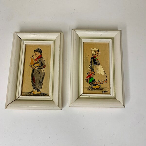 Vintage Volendam Dutch Paintings Miniatur gerahmt John Wolde Holland