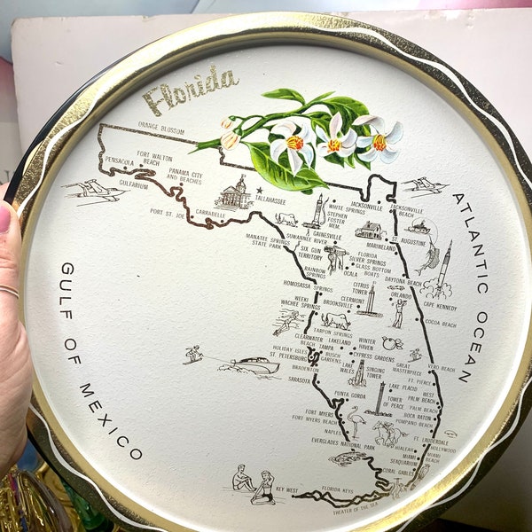 Vintage Florida Souvenir Tin Tray 11in