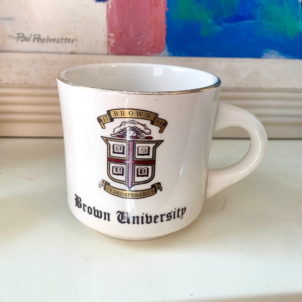 Vintage Brown University Coffee Mug Cup Ceramic 1980s Made Brazil Ivy League