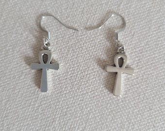 Silver dangling Ankh earrings