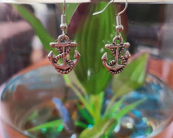 Anchor & rope silver earrings