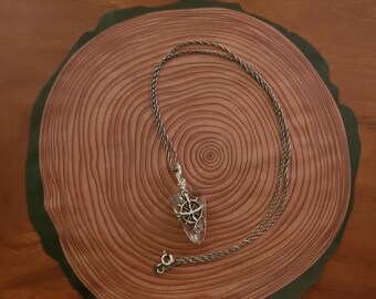 Clear quartz necklace with helm detail on a 20" sterling silver chain