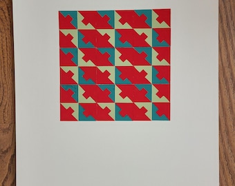 Puzzle (red, dark green, light green) paper abstract 11"x14"