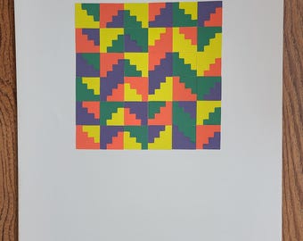 Steps (yellow, purple, orange, green) paper abstract 11"x14"
