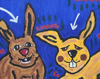 Two Rabbits, painting on Canvas Board (30"x15")
