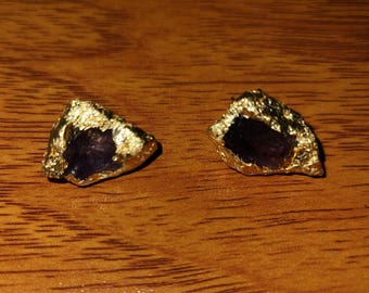 Amethyst Gold Trim Earrings (3/4"x1/2") Natural Crystal Variations
