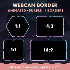 Twitch Overlay | 4 animated webcam frames | PURPLE gradient | Twitch, Youtube, Facebook