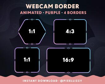 Twitch Overlay | 4 animated webcam frames | PURPLE gradient | Twitch, Youtube, Facebook