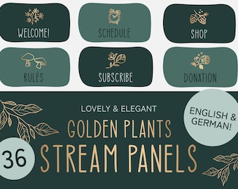 Twitch Panels | English & German | GOLDEN PLANTS | 2 colors