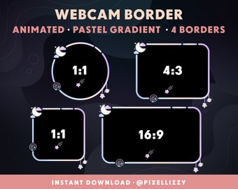 Twitch overlays | 4 animated webcam frames | pastel gradient | heavenly | moon | galaxy | Planet | Twitch, Youtube, Facebook