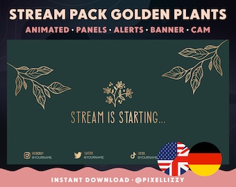 Twitch Overlay Package | English & German | animated scenes | GOLDEN PLANTS