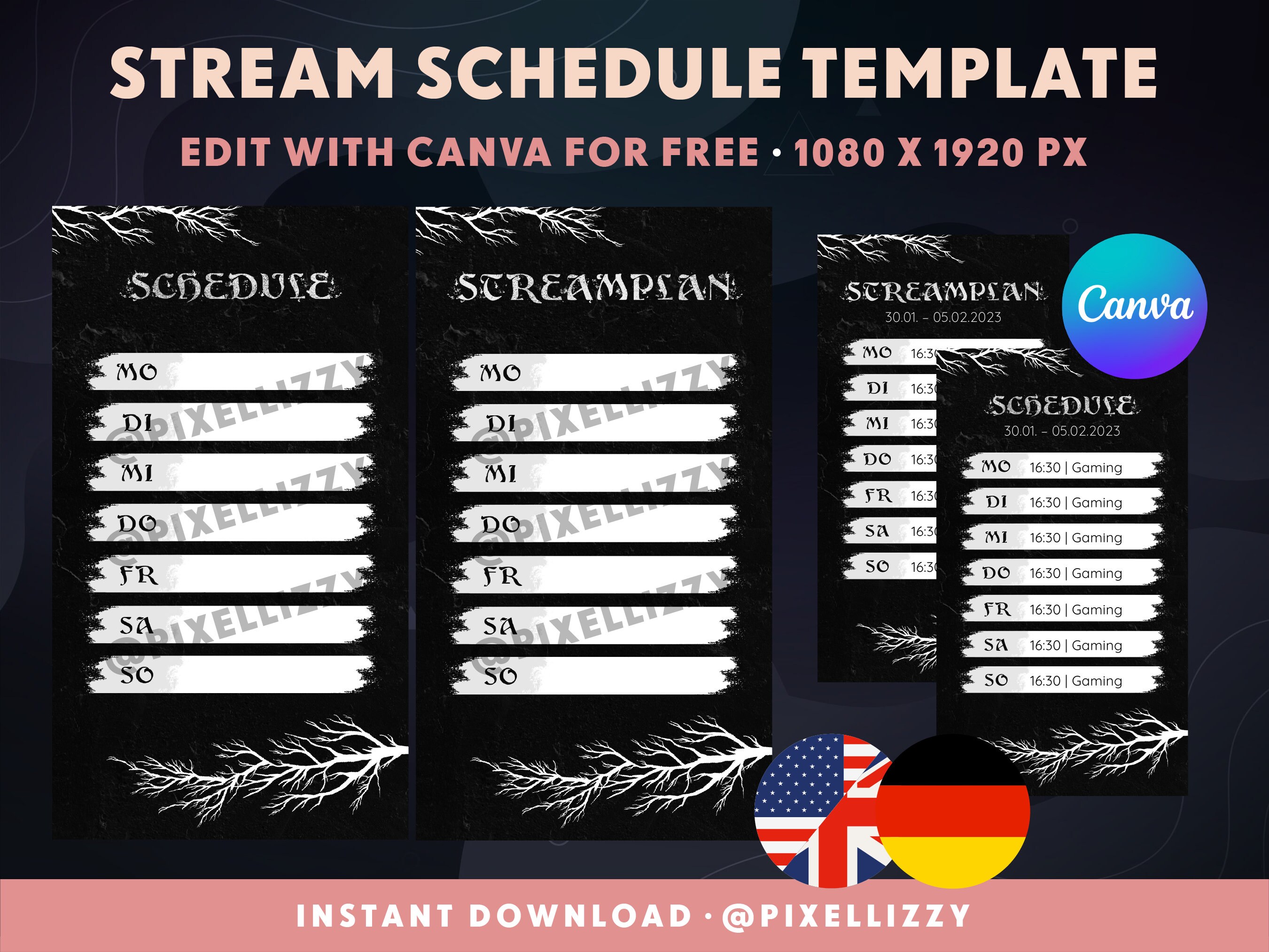 Twitch Overlay Pack Vtuber English & German Animated Scenes BLACK METAL ...