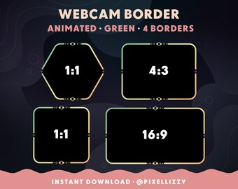 Twitch Overlay | 4 animated webcam frames | Green gradient | Twitch, Youtube, Facebook