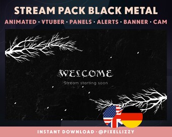 Twitch Overlay Pack | VTuber | English & German | animated scenes | BLACK METAL