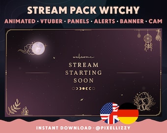 Twitch Overlay Pack | VTuber | English & German | animated scenes | WITCHY