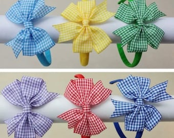 Kids School Gingham Bow Headbands