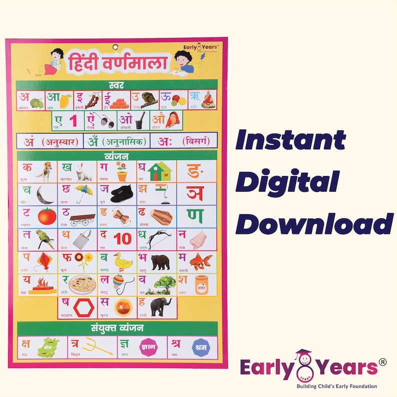 Hindi Alphabet Poster Chart Printable Hindi Poster Hindi Etsy
