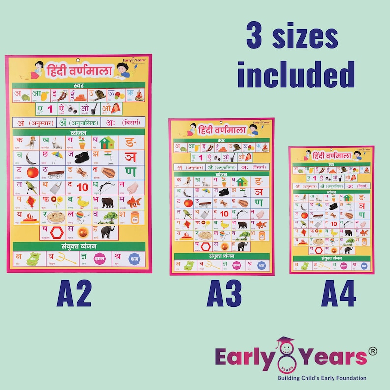 Hindi Alphabet Poster Chart for Kids, Printable Hindi Poster, Hindi
