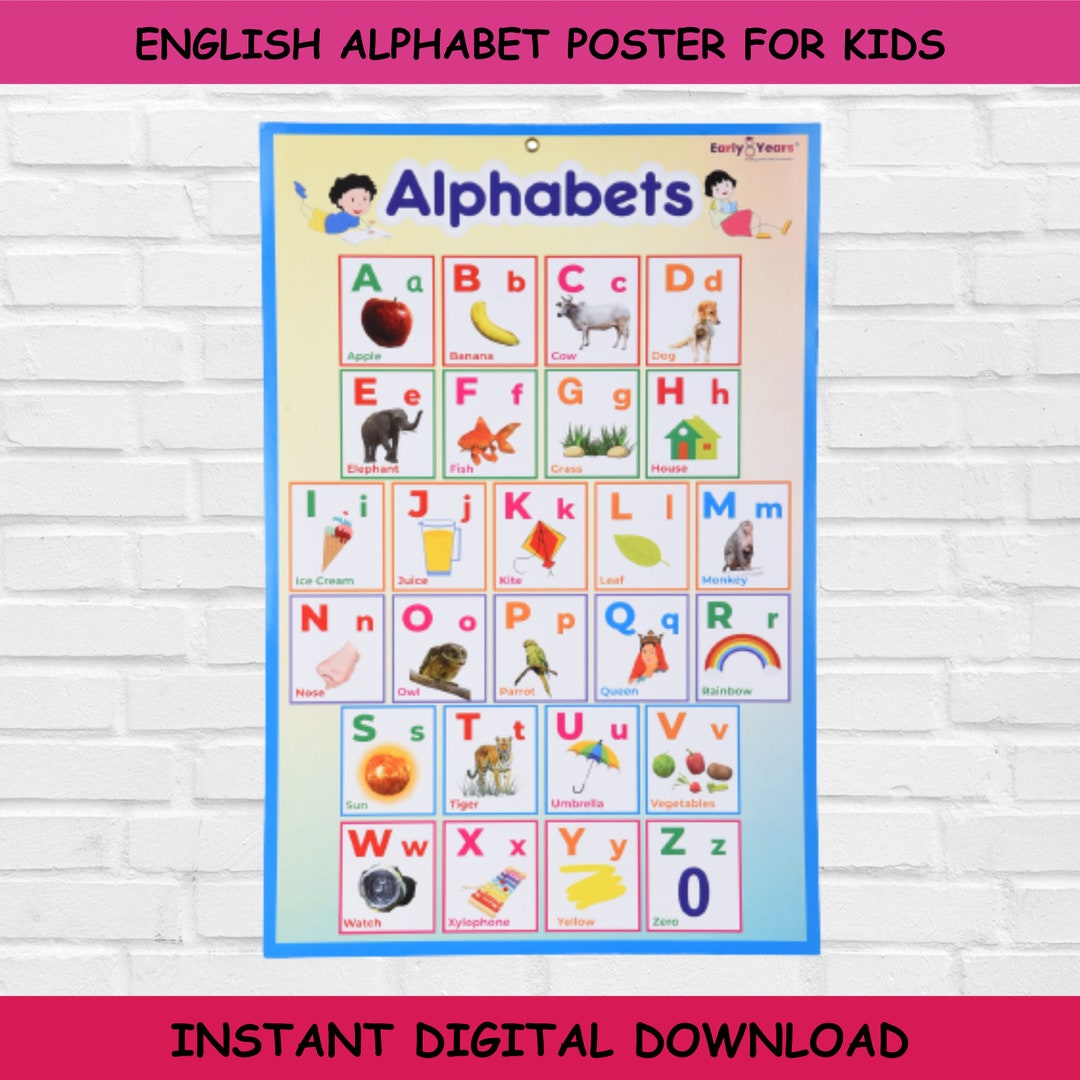 English Alphabet Chart Poster for Kids With Pictures I Digital Download ...