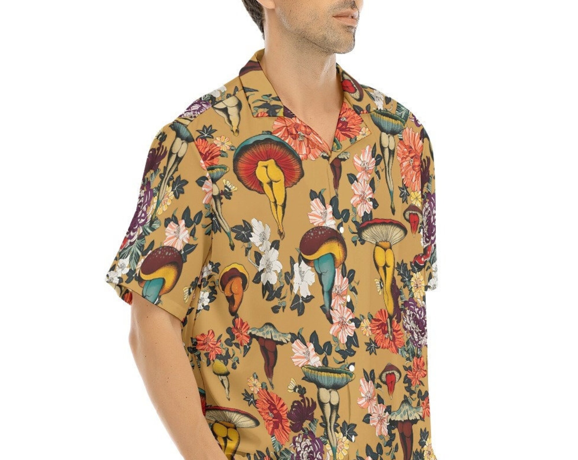 Mushroom Button Shirt, Mushroom Shirt, Mushroom Tropical Shirt